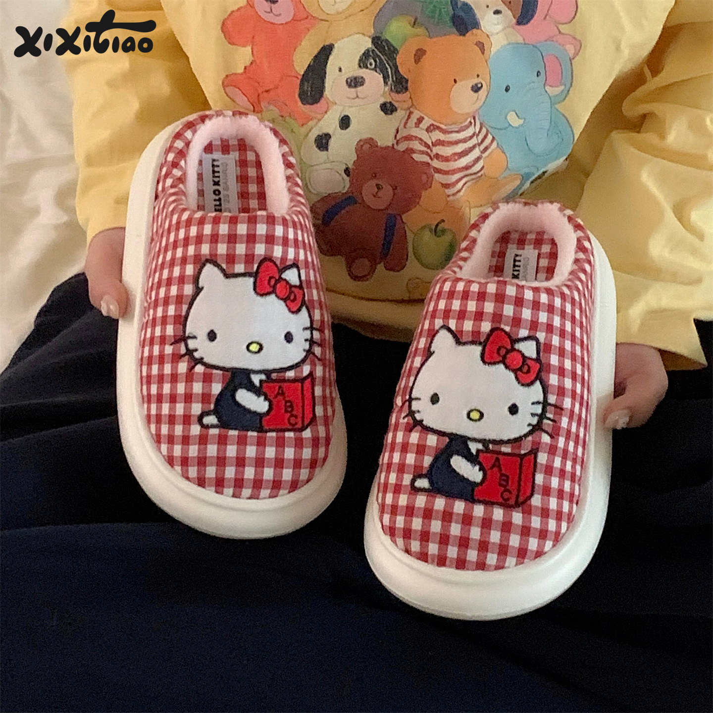 细细条可爱HelloKitty猫棉拖鞋