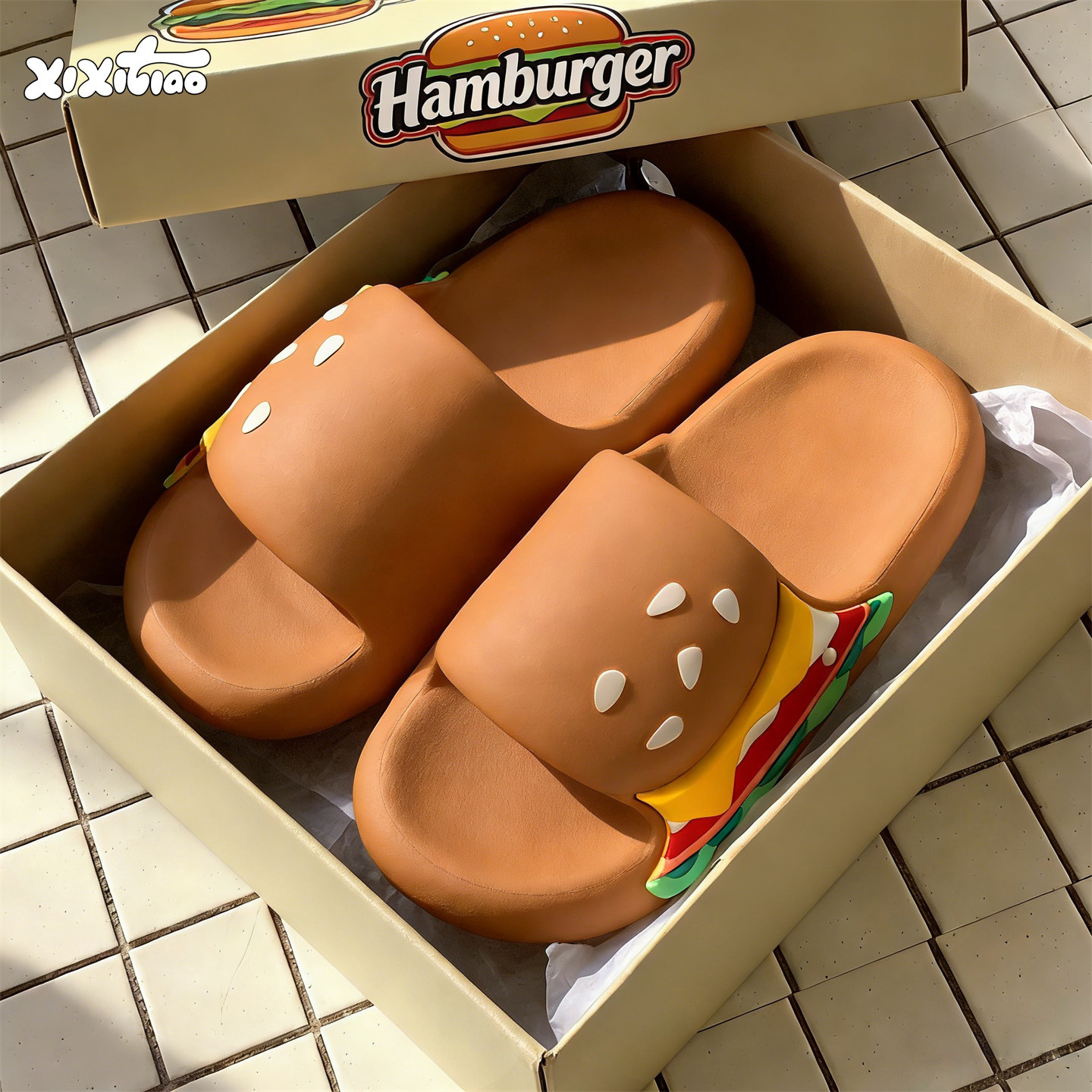 细细条 eva亲子外穿可爱汉堡足弓拖鞋男女儿童厚底防滑凉拖鞋夏季,居家布艺,居家亲子拖鞋,淘宝优惠券,粉丝福利购,淘宝优惠卷