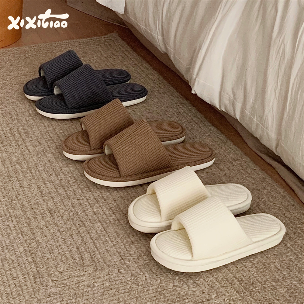 吸汗简约华夫格春夏棉布拖鞋