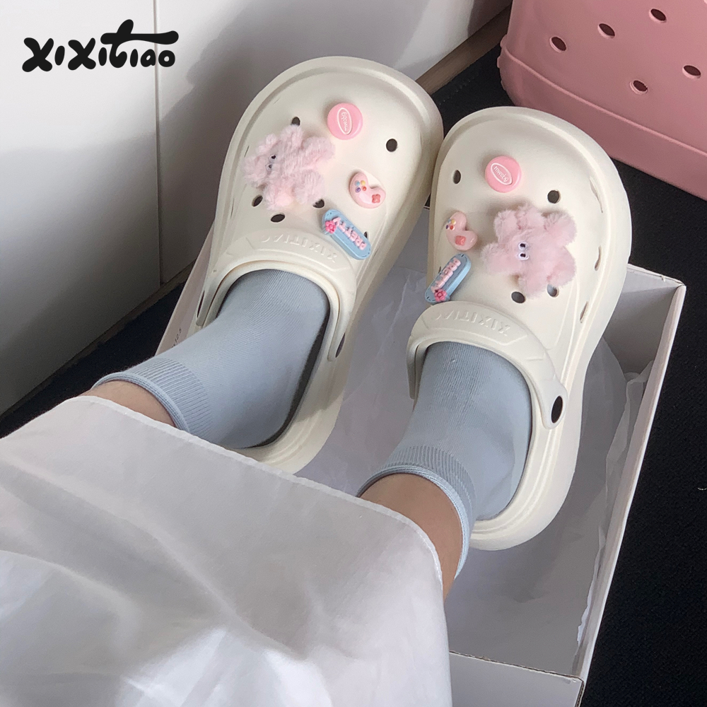 少女心可爱毛绒小兔包头洞洞鞋