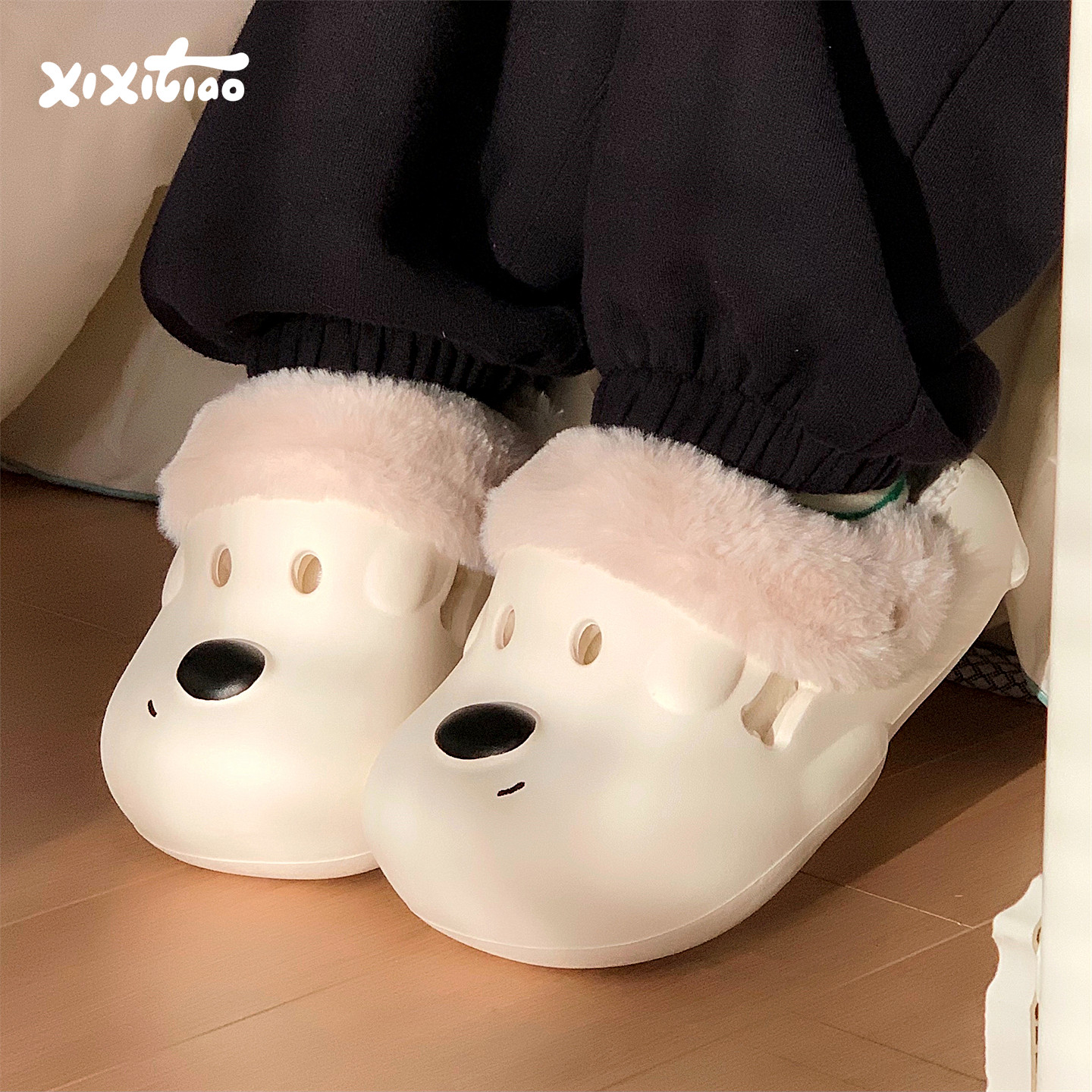 细细条 保暖加绒洞洞鞋ins居家外穿冬季防滑可爱狗狗防水棉拖鞋女,居家布艺,居家棉拖/棉鞋,淘宝优惠券,粉丝福利购,淘宝优惠卷