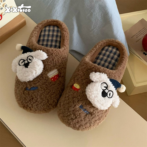 可爱趣味狗狗情侣保暖棉拖鞋冬季