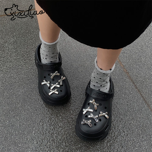高级感银色蝴蝶结跟户外凉拖鞋女