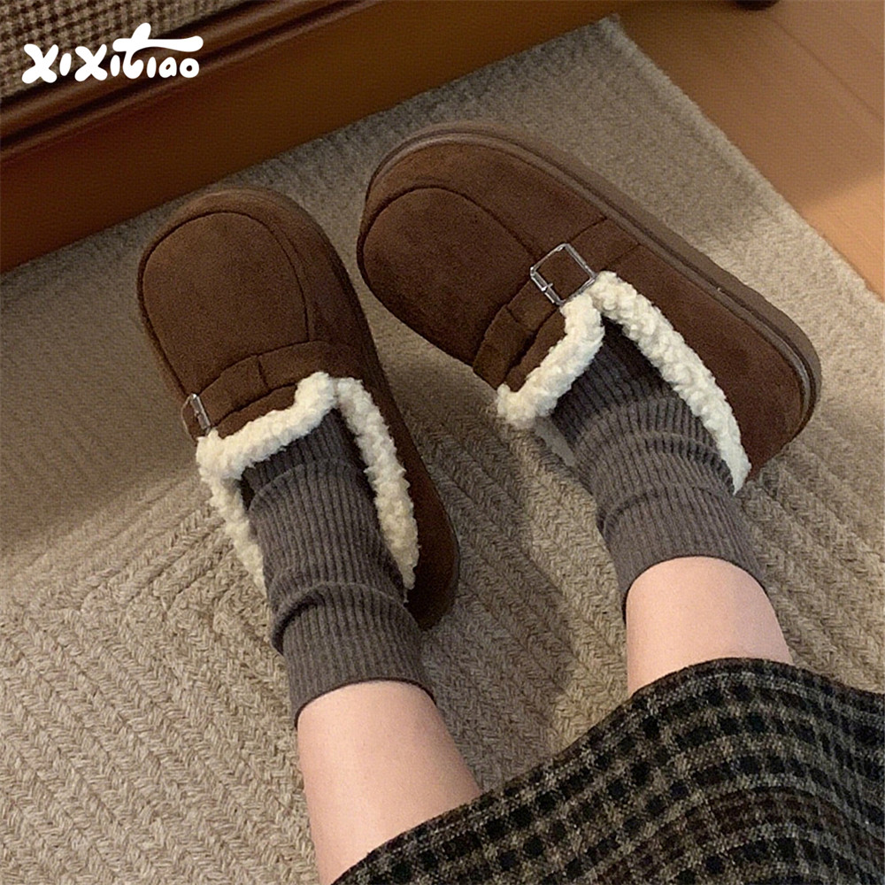 细细条 保暖加绒一脚蹬女冬休闲防滑平底乐福鞋豆豆鞋复古勃肯鞋,居家布艺,居家棉拖/棉鞋,淘宝优惠券,粉丝福利购,淘宝优惠卷