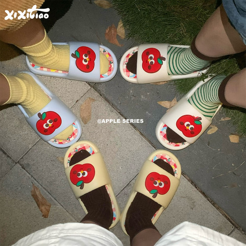 细细条室内外穿可爱红苹果凉拖