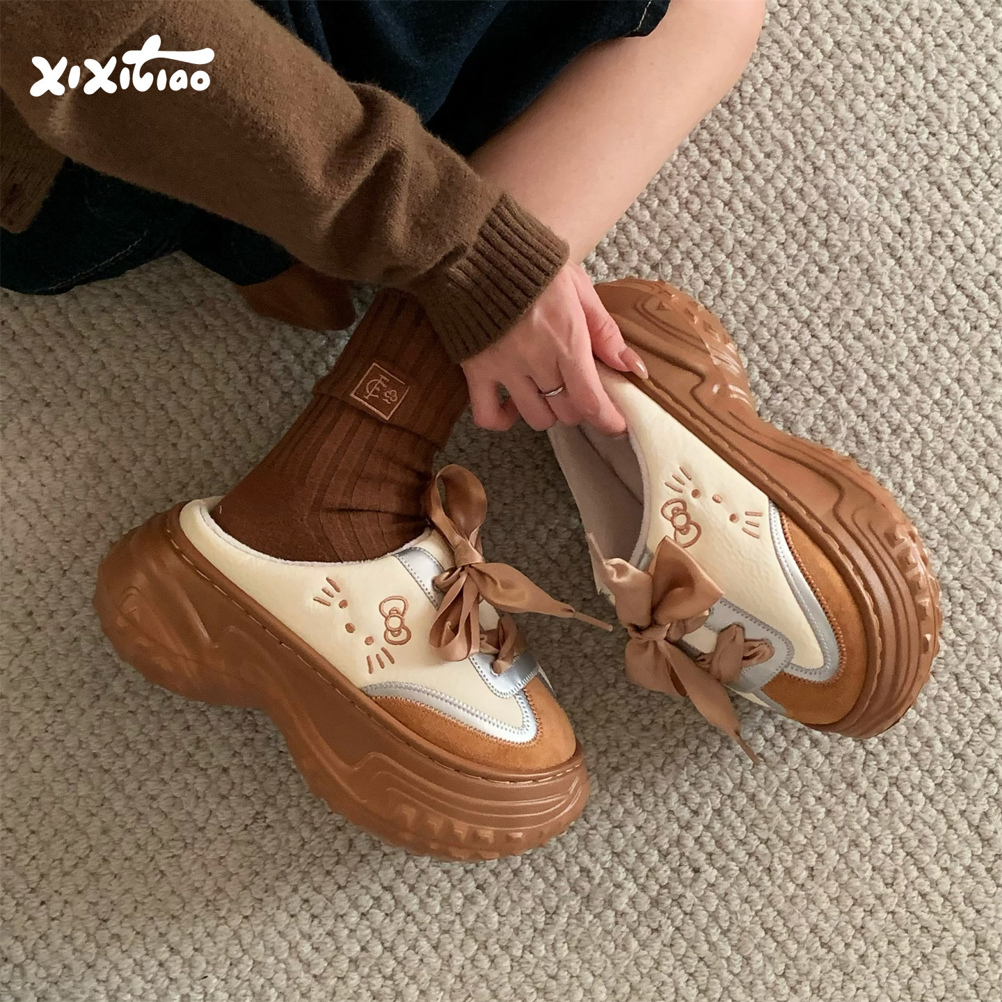 细细条正版HelloKitty棉拖鞋防滑