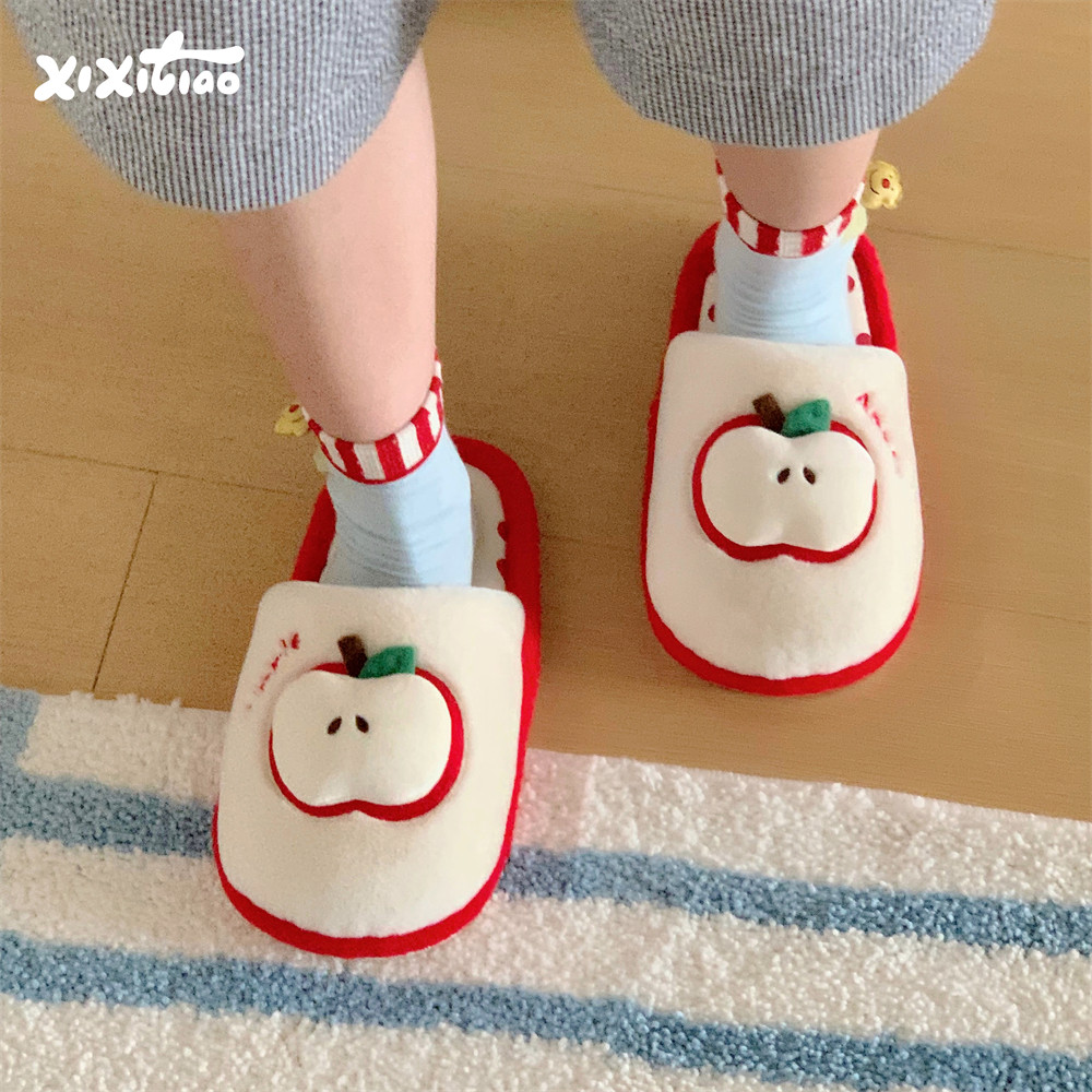 细细条 可爱小苹果包头毛毛鞋保暖防滑女冬季新款学生居家棉拖鞋,居家布艺,居家棉拖/棉鞋,淘宝优惠券,粉丝福利购,淘宝优惠卷