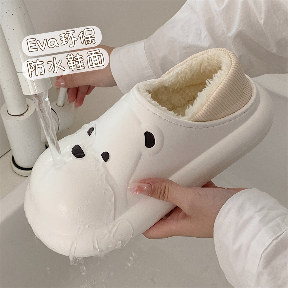 细细条棉拖鞋可爱保暖防水全包跟