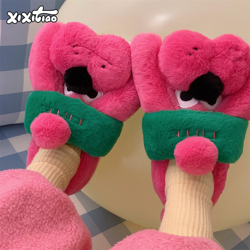细细条保暖防滑全包跟棉拖鞋女趣味玫红色狗狗冬季新款毛毛鞋ins,居家布艺,居家棉拖/棉鞋,淘宝优惠券,粉丝福利购,淘宝优惠卷