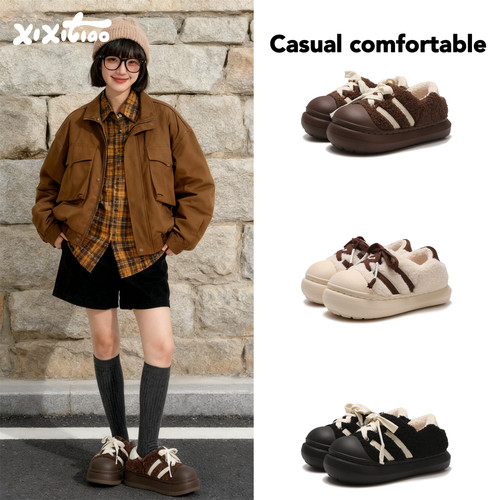 细细条加绒加厚防滑保暖系带棉鞋