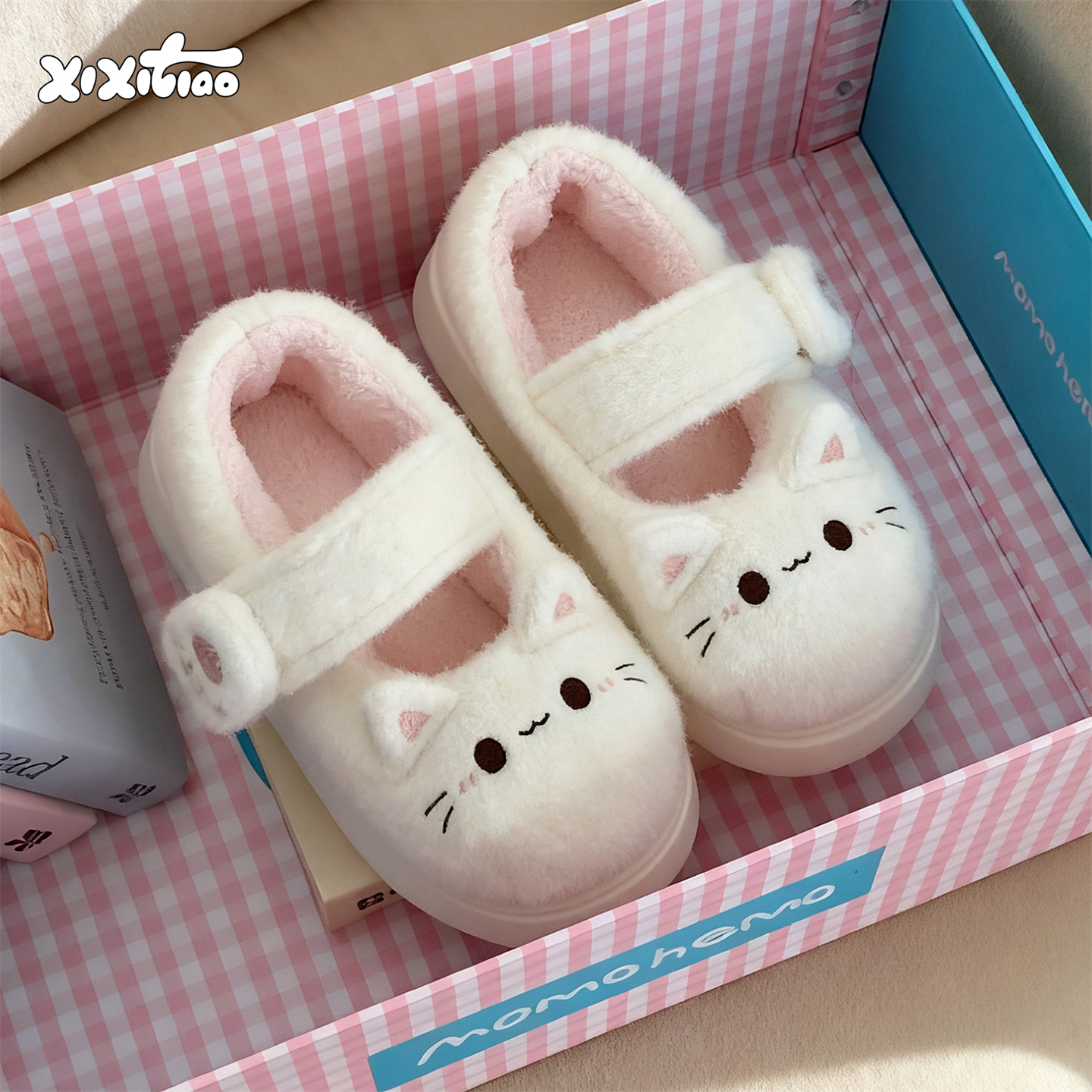 细细条棉鞋软萌小猫魔术贴lolita