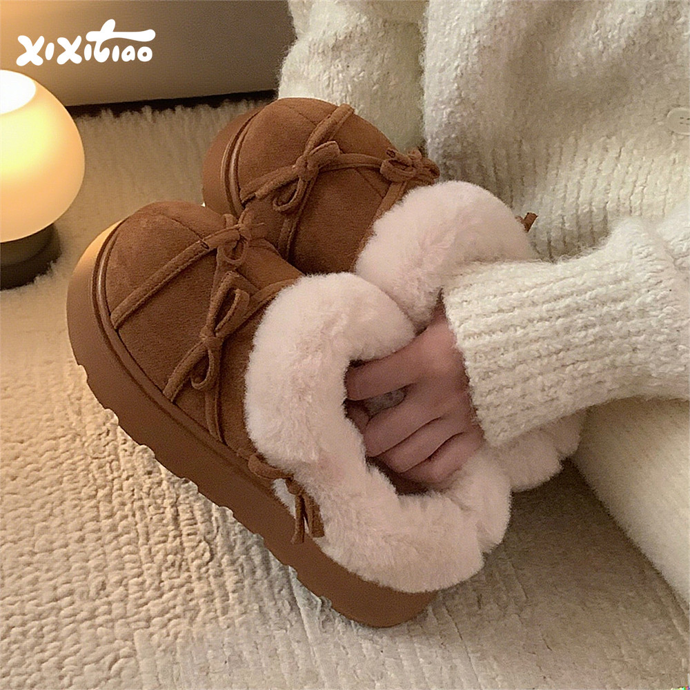 细细条 一脚蹬厚底加绒毛毛鞋冬防滑保暖韩系蝴蝶结乐福棉拖鞋女,居家布艺,居家棉拖/棉鞋,淘宝优惠券,粉丝福利购,淘宝优惠卷