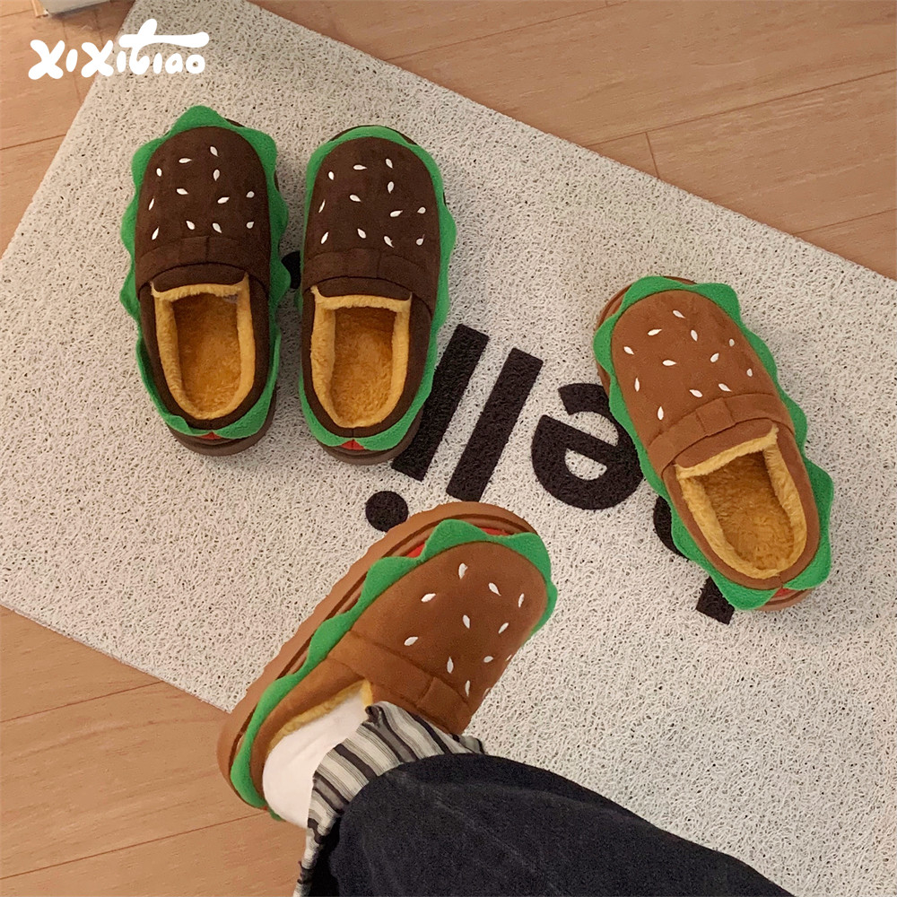 细细条 女冬趣味汉堡包外穿加绒勃肯鞋新款防滑ins家用卡通棉拖鞋,居家布艺,居家棉拖/棉鞋,淘宝优惠券,粉丝福利购,淘宝优惠卷