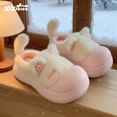 细细条女冬天Lolita软萌小猫保暖棉拖鞋 可爱软妹厚底防滑毛毛鞋