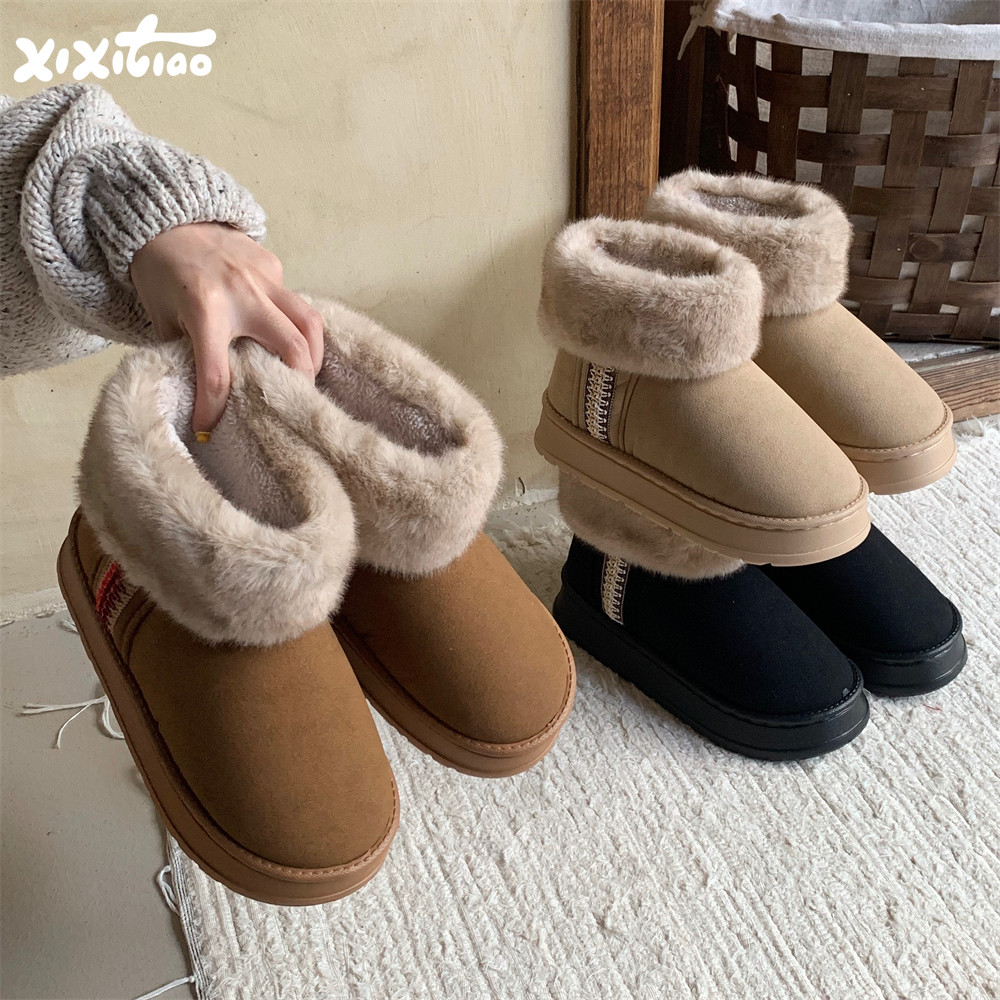 细细条复古毛绒领口中筒棉靴加绒加厚户外时尚防滑冬季雪地靴女,女鞋,时尚雪地靴,淘宝优惠券,粉丝福利购,淘宝优惠卷