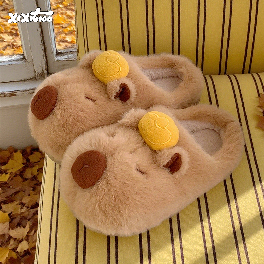 卡皮巴拉水豚棉拖鞋金元宝可爱