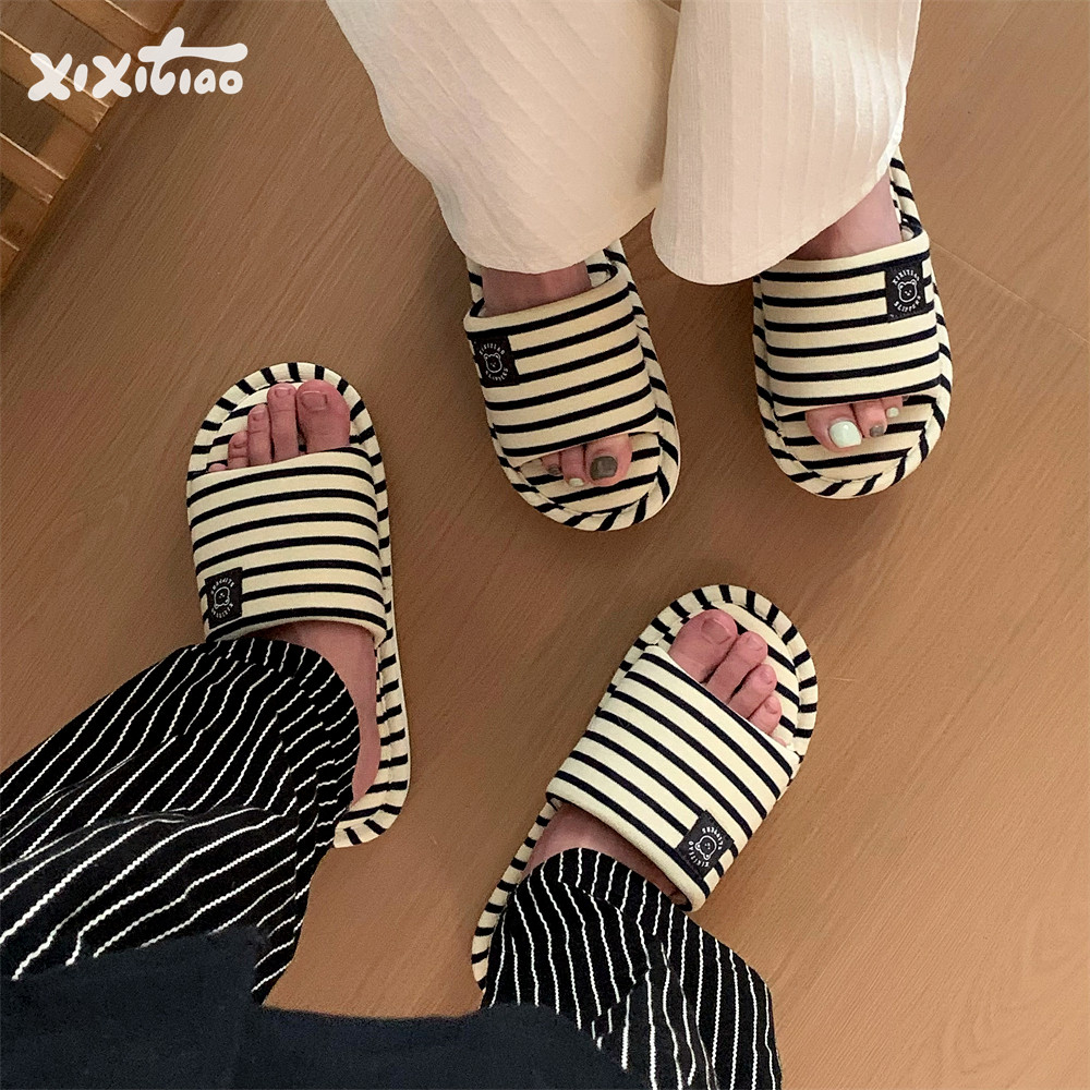 细细条 一字休闲居家男女士地板鞋四季通用情侣日式简约条纹拖鞋,居家布艺,居家亚麻拖鞋,淘宝优惠券,粉丝福利购,淘宝优惠卷