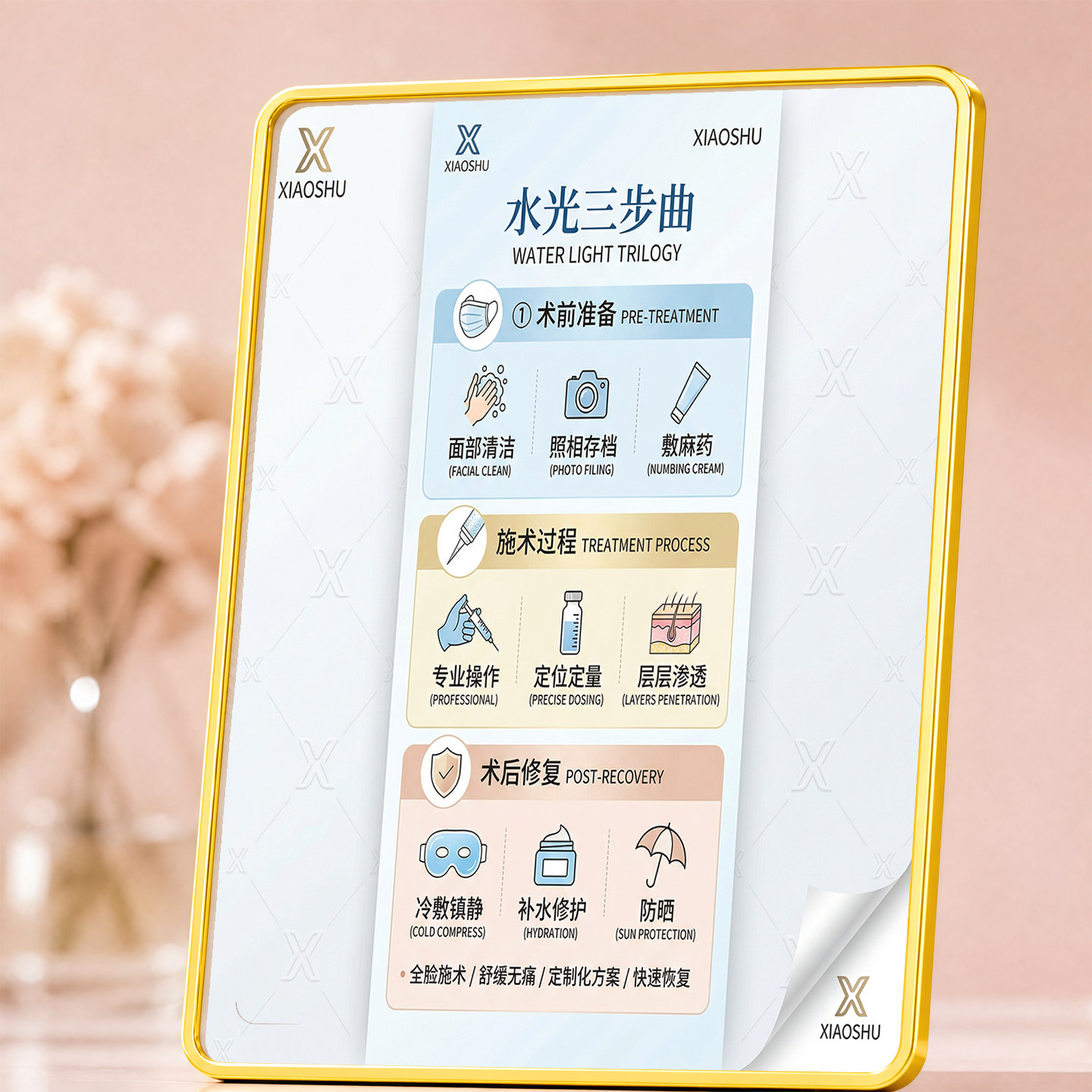 美容院水光三部曲流程展示摆台医装饰摆件