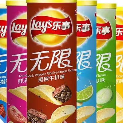 ￥新疆包邮西藏[]乐事无限薯片104g罐装烤肉青柠黄瓜多口味办公室