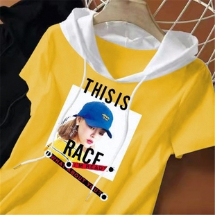 卫衣洋气女夏季 2025年新款 连帽短袖 百搭薄款 宽松休闲带帽半袖 时尚