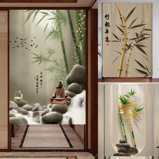 新中式禅意竹子门帘竹报平安客厅玄关隔断帘厨房厕所遮挡帘免打孔
