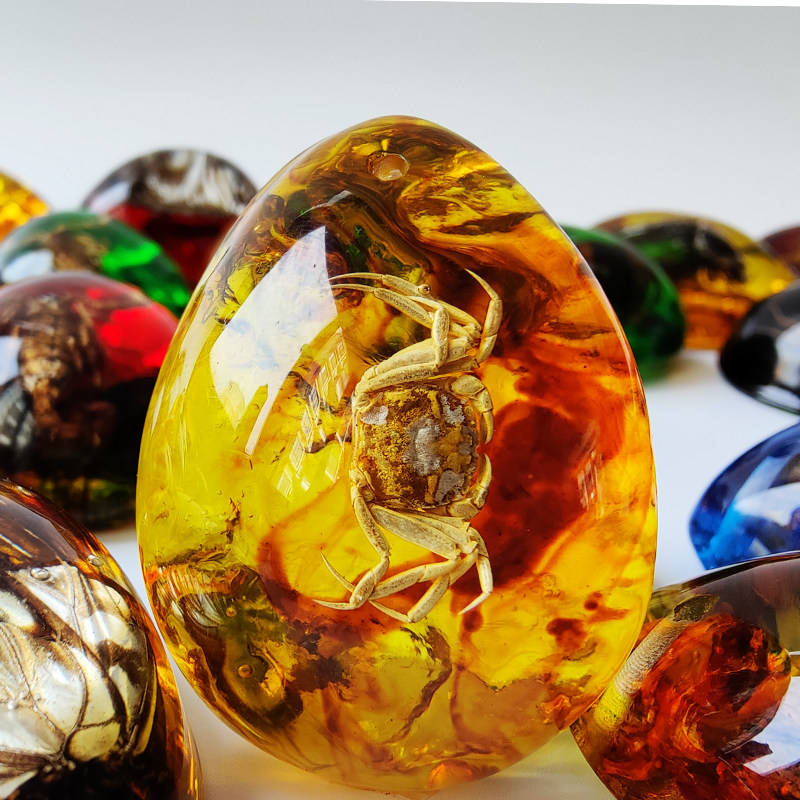 真螃蟹琥珀饰品吊坠挂件天然昆虫人造琥珀虫珀宝石项链儿童礼玩品