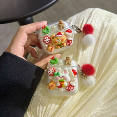 圣诞风小熊小兔漫步者耳机保护套