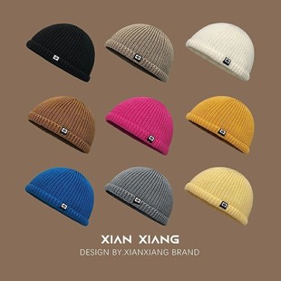 薄款无檐针织帽子男士女日系秋冬雅痞光头西瓜帽寸头瓜皮帽毛线帽