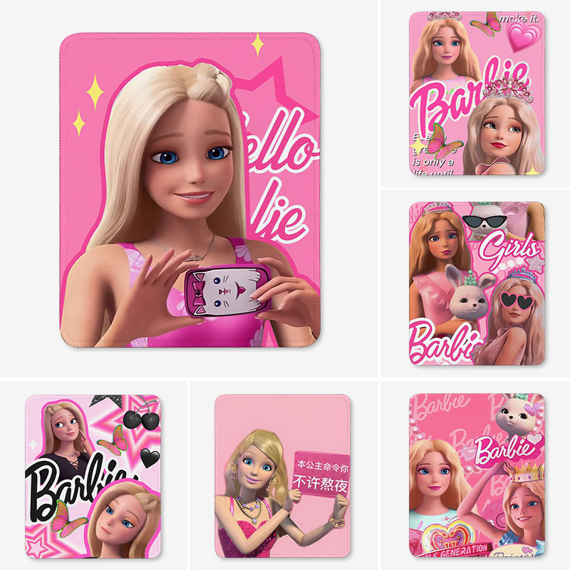 芭比娃娃鼠标垫小号电脑办公桌垫子高颜值锁边卡通少女生芭比定制