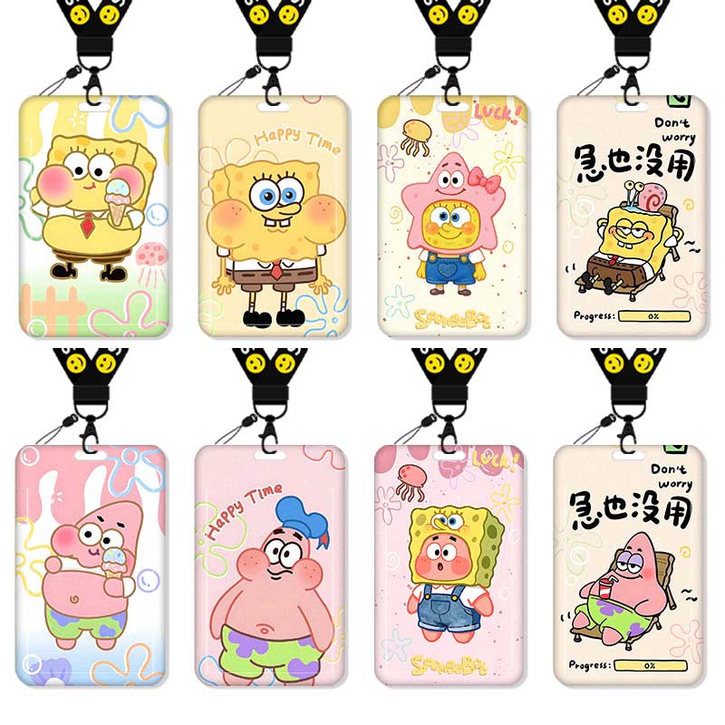 海绵宝宝卡通派大星卡套高颜值饭卡校园卡保护套公交卡学生水卡证件小卡片套工作证工牌证件套校牌挂绳可爱风