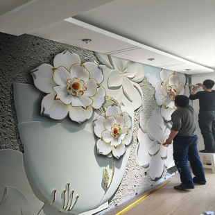 饰壁画 8d立体浮雕花纹客厅沙发电视背景墙壁纸现代大气轻奢简约装