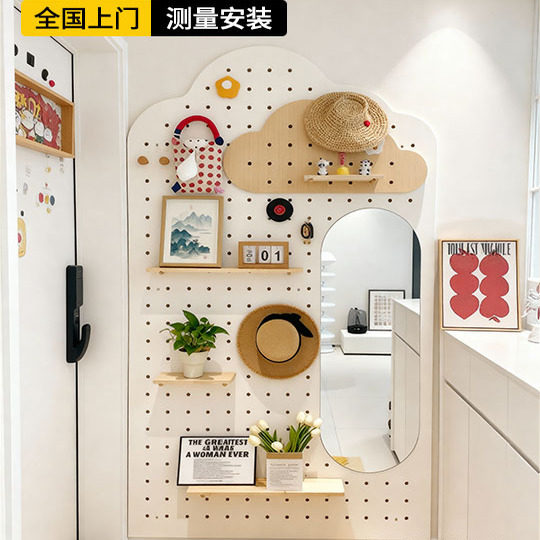 实木洞洞板定制玄关墙上置物架图片