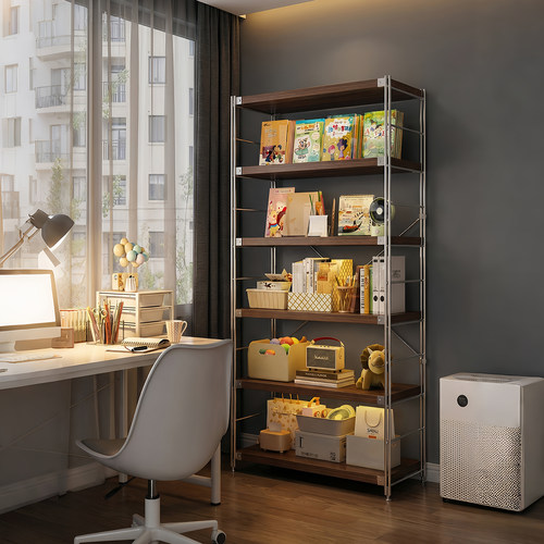 钢制书柜玻璃门可移动书架家用客厅储物柜防尘展示柜子铁艺置物架