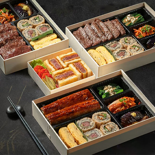 餐盒打包盒高档商务定食包装 一次性木质日式 盒四宫格五宫格便当盒