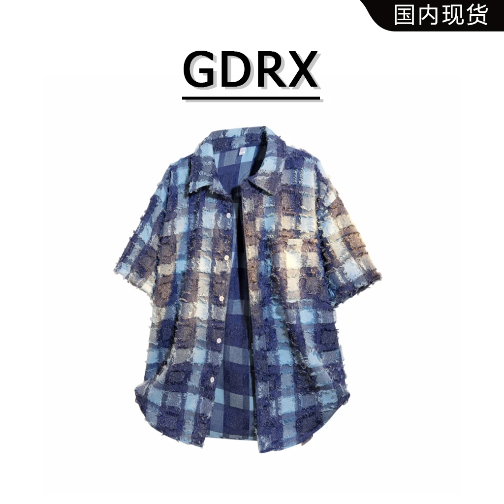 新款美式流苏设计休闲男短袖衬衫