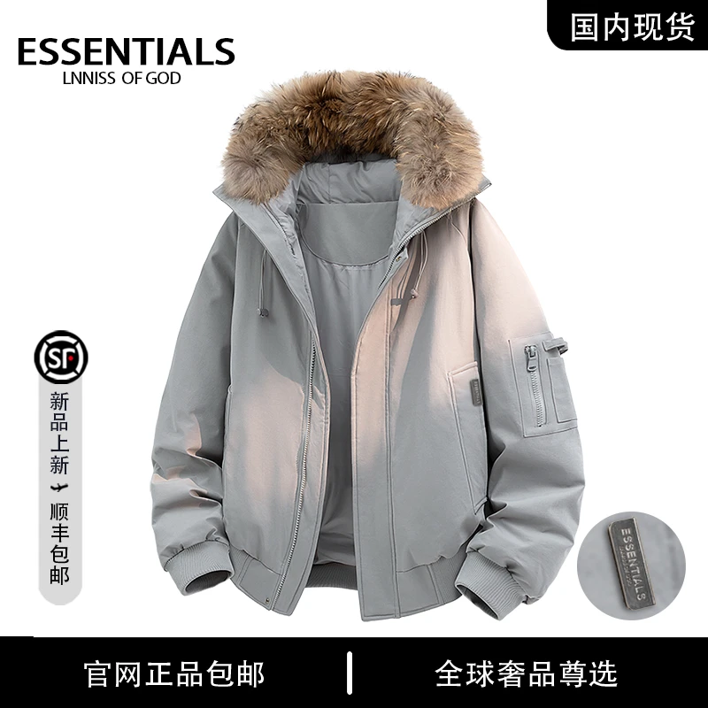 ESSENTIALS LNNISS 美式百搭冬季毛领保暖男款鸭绒羽绒服连帽外套
