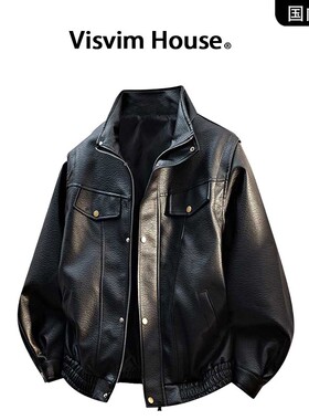 品牌现货撤柜】VISVIM WINGS春秋季翻领宽松情侣机车皮夹克外套男
