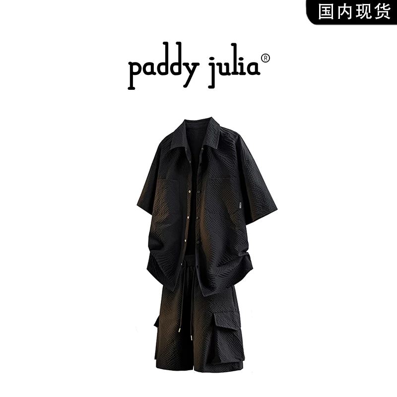 Paddy julia美式短袖套装男款夏季衬衫短裤透气薄款上衣情侣套装