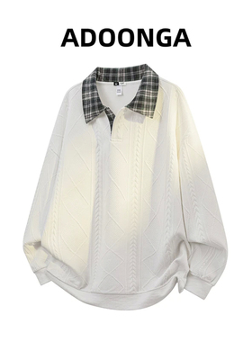 ADOONGA高级感拼色领休闲卫衣男士秋季提花宽松时尚百搭潮流卫衣