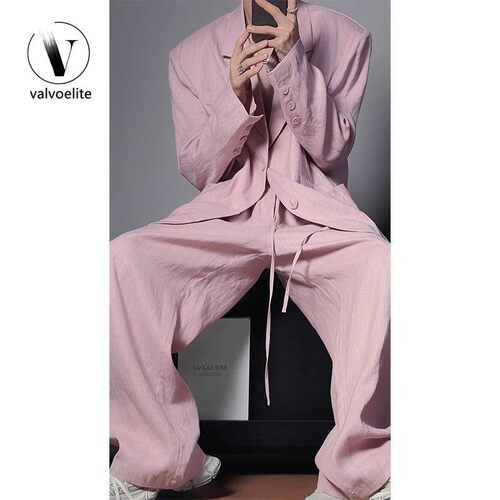 VALVOELITE夏季新款设计感宽松休闲西服套装男潮流轻奢气质两件套