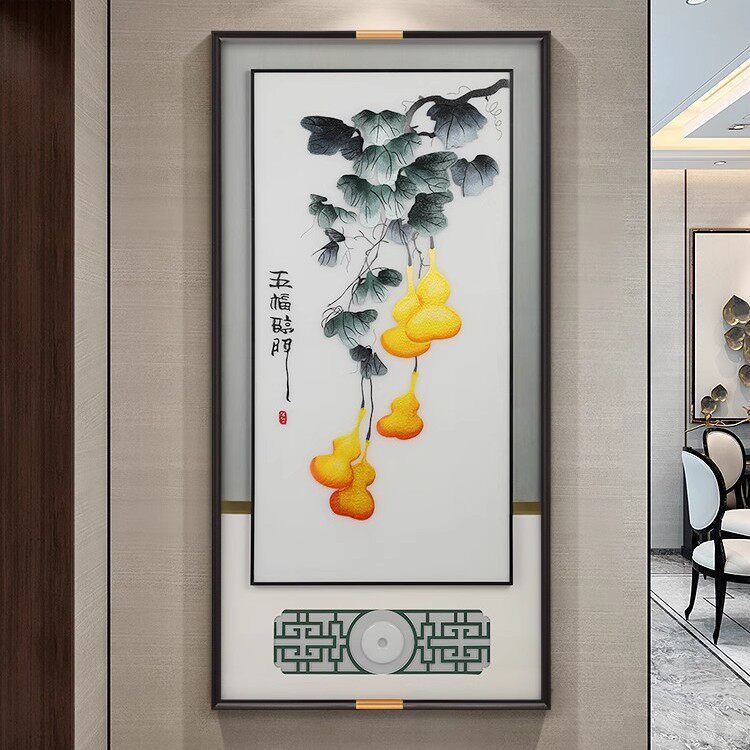 新中式葫芦刺绣福禄玄关挂画