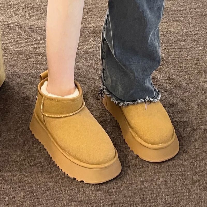 周冬雨同款雪地靴女皮毛一体厚底2025新款增高短筒加厚防滑棉鞋冬