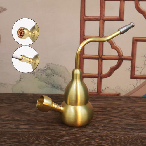 黄铜葫芦水烟壶两用型便携式水烟斗旱烟水烟袋烟嘴过滤器带水老式