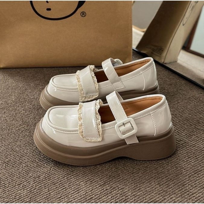 白色日系洛丽塔一字扣玛丽珍小皮鞋女厚底百搭2025春秋新款单鞋子