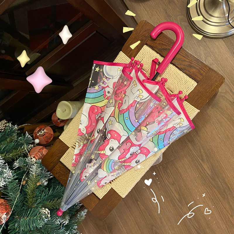 独角兽儿童透明雨伞女孩公主拱形幼儿园宝宝男孩长柄伞可爱卡通