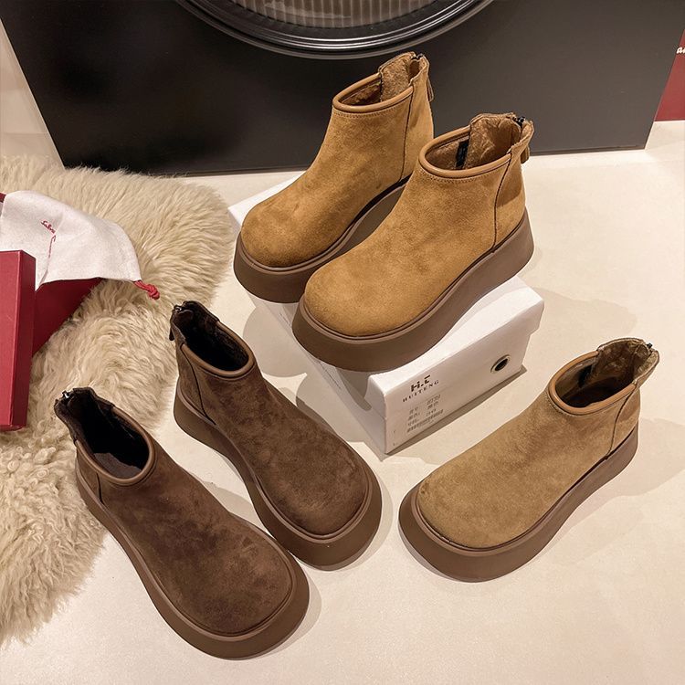 复古松糕厚底马丁靴女款2025秋季新款小个子增高显瘦英伦风短靴子