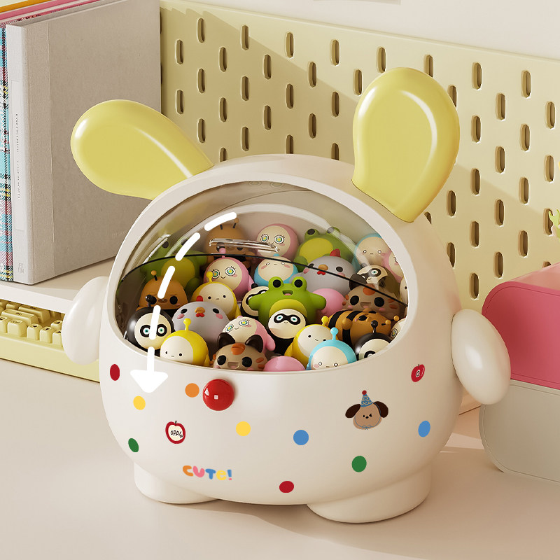 可爱小萌粒收纳盒透明迷你玩具盲盒积分卡罐子桌面摆件发饰展示架