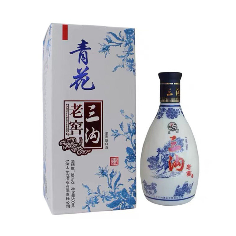 辽宁阜新特产三沟老窖青花42度500ml*1瓶浓香型纯粮酒礼盒装白酒