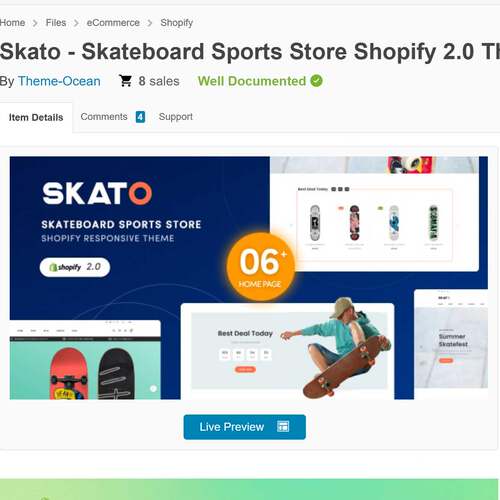 滑板冲浪板配件零部件Skato Shopify跨境电商独立站主题模版