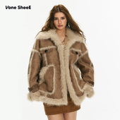 复古高级感菱格机车外套女皮毛一体2026秋冬新款 美式 SheeE Vone